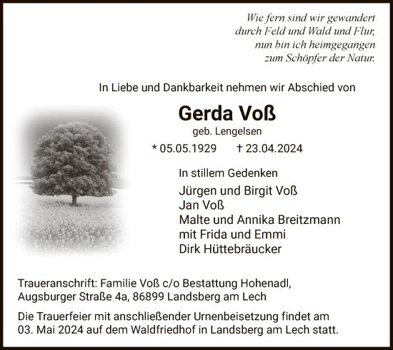 Traueranzeige von Gerda Voß